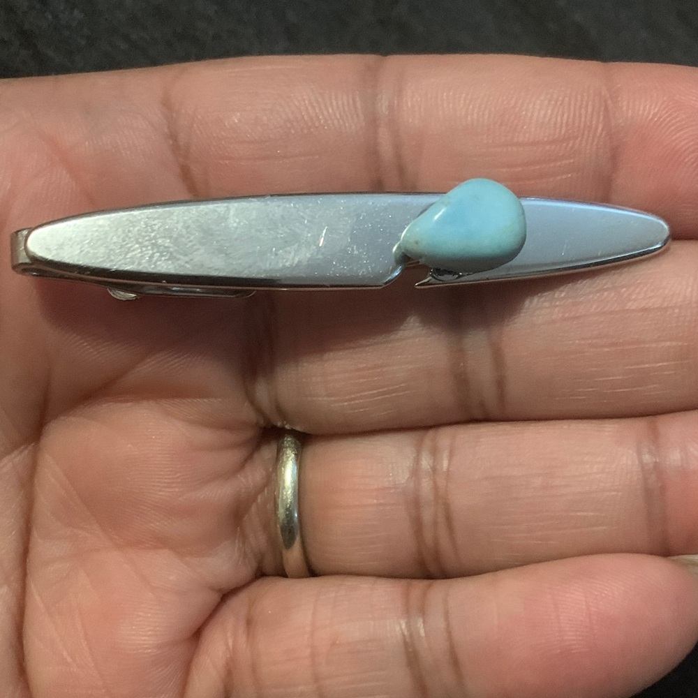 Silver Tie Clip with Blue Stone Accent